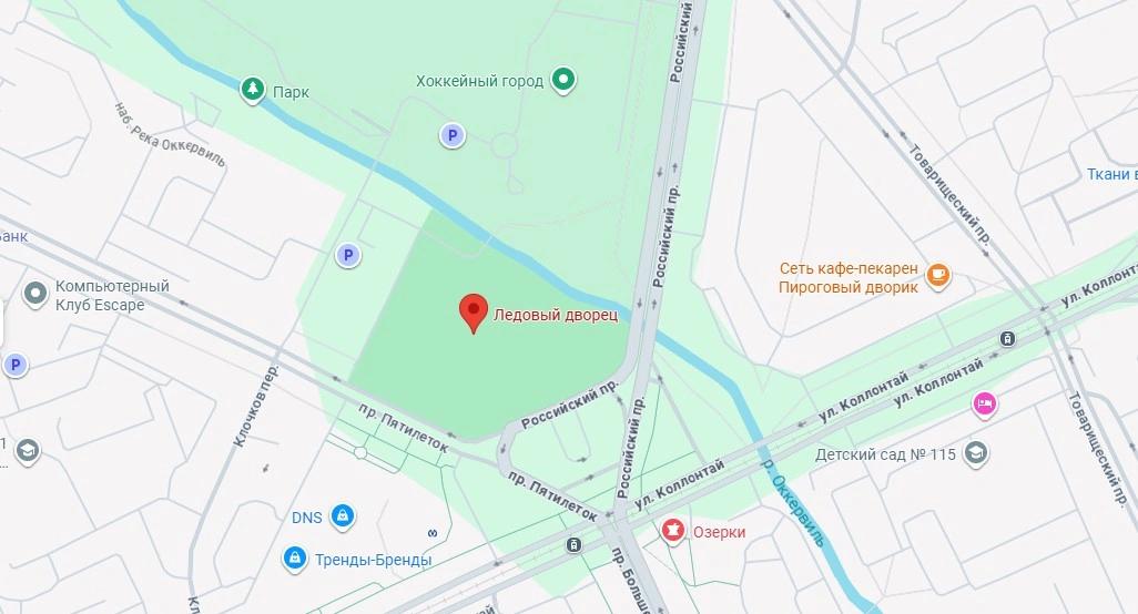 Карта, с указанием месторасположения "Ледовый дворец"
